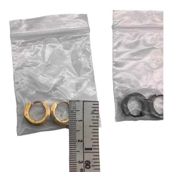 Stainless Steel Men's Classic Huggie Hoop Earrings Set Black Gold Silver - Picture 2 of 5